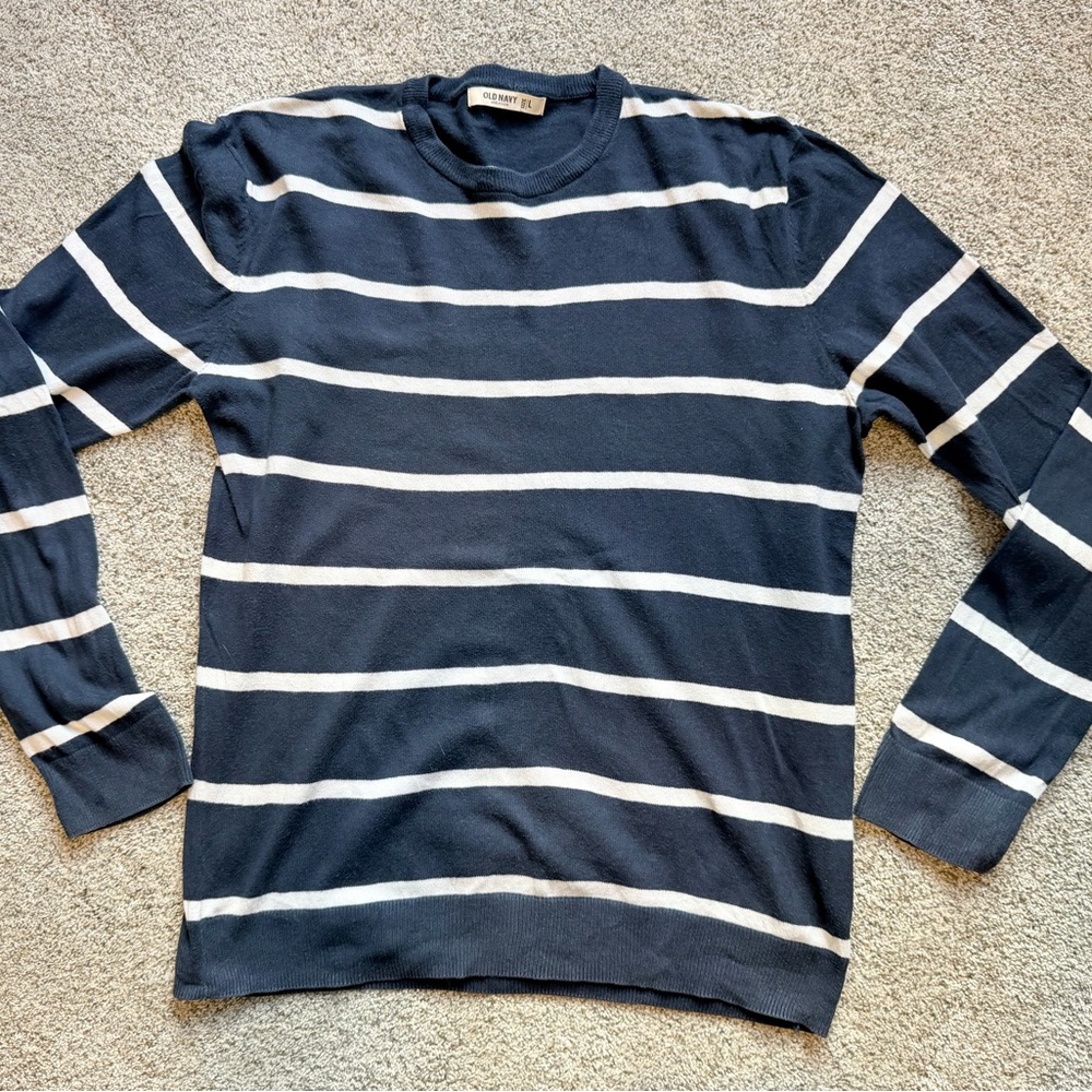 Old Navy Dark‎ Blue and White Striped Crewneck Sweater